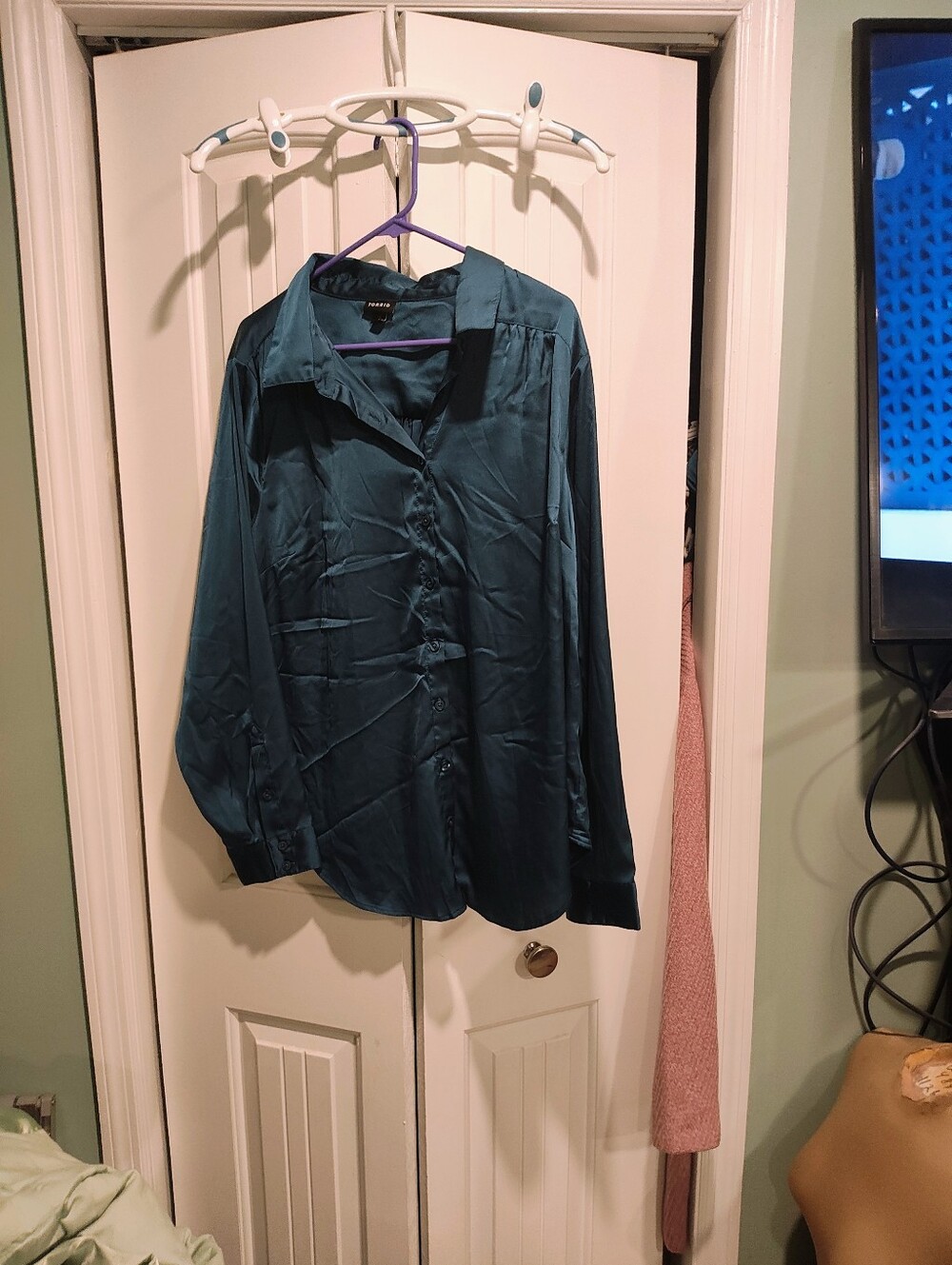 Silky Teal Button-Down Blouse - Women